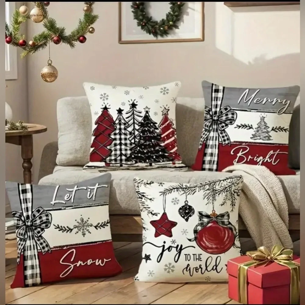 4pcs Red Christmas Pillow Covers